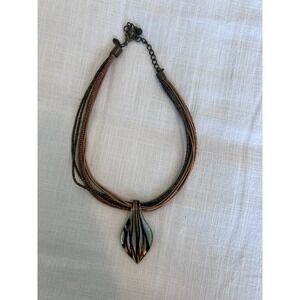 Chico's Multi Strand Necklace Leaf‎ Pendant Bronze Tone Adjustable